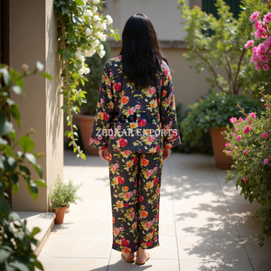 Ensemble de pyjama en coton élégant pour femmes de haute qualité Vêtements de nuit confortables à imprimé floral pour l'été personnalisables - Product Image 2