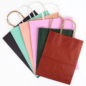 Sacs en papier kraft recyclés de luxe avec logo personnalisé imprimé, poignées en ruban, pour les restaurants, les plats à emporter, les épiceries, les supermarchés, les achats - Product Image 1