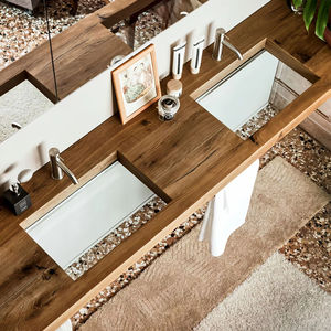 Mueble de baño impermeable moderno 2025, <span class=keywords><strong>fondo</strong></span> de vidrio transparente, tablero de piedra sinterizada suspendida, combinación de <span class=keywords><strong>lavabo</strong></span> de cobre - Product Image 1