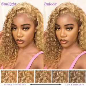 # Perruque bouclée Deep Wave pré-plumée 200 % de densité, <span class=keywords><strong>blond</strong></span> miel, 38 pouces, perruque frontale en dentelle HD transparente 13x6, <span class=keywords><strong>cheveux</strong></span> humains - Product Image 5