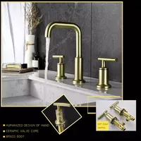 Robinet de lavabo de salle de bain moderne en laiton noir mat, mitigeur à 3 trous et double poignée