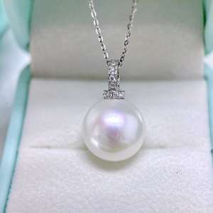 Collier pendentif en perle d'eau douce de 13-14 mm avec une forte luminosité, amincissant, grand blanc, fermoir à téton en argent 925, chaîne de clavicule - Product Image 2