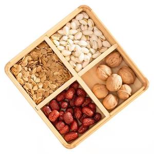 <b>Bamboo</b> Lidded Nut Tray 4 Compartment Square Food <b>Container</b> With Acrylic Lid For Snack Storage - Product Image 5