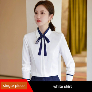 Kemeja Kerah Lipat Lengan Panjang Wanita Bergaris Biru Putih; Blus Lapisan Dasar Pakaian Kerja Model Lurus untuk Musim Gugur dan Musim Dingin - Product Image 4