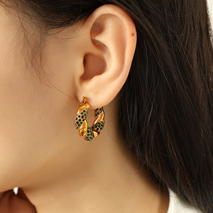 ต่างหูแบบห่วง 18K ทองชุบโลหะผสมสังกะสีไมโครอินเสิร์ทรูนด์รูปตัวยูเครื่องประดับสำหรับงานปาร์ตี้ EH386 - Product Image 3