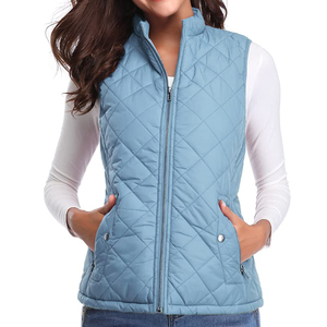 <span class=keywords><strong>Gilet</strong></span> matelassé <span class=keywords><strong>bleu</strong></span> <span class=keywords><strong>clair</strong></span> pour femme, col montant, fermeture é<span class=keywords><strong>clair</strong></span>, sans manches, avec poches zippées - Product Image 1