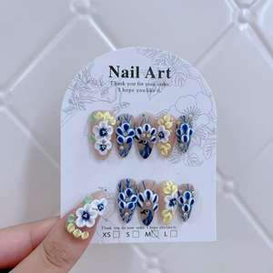 <span class=keywords><strong>Uñas</strong></span> <span class=keywords><strong>Postizas</strong></span> Hechas a Mano, Diseño Francés de Verano, <span class=keywords><strong>Uñas</strong></span> <span class=keywords><strong>Postizas</strong></span> de Lujo con Flores 3D, <span class=keywords><strong>Uñas</strong></span> Adhesivas Reutilizables para Venta al por Mayor - Product Image 5