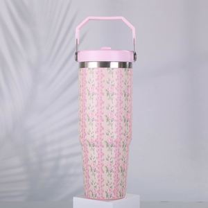 Mug de voyage isotherme en acier inoxydable 20oz 30oz avec poignée, double paroi sous vide, couvercle, paille et base antidérapante, anti-fuite - Product Image 1