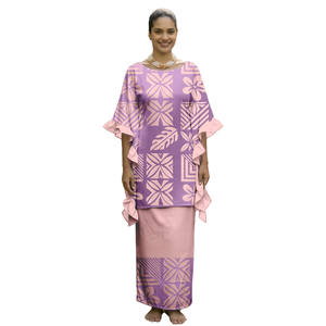 Vestido de Fiesta Hawaiano para Mujer, Formal, Veraniego, con Mangas con Volantes en Capas, Estampado Floral, Impresión por Transferencia de Calor, Poliéster, Estilo Polinesio Samoano - Product Image 1