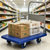 Chariot à plateforme en plastique sur mesure à quatre roues, chariot utilitaire industriel pour la logistique et le transport en entrepôt