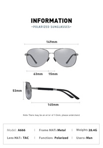 แว่นกันแดดทรงนักบิน Aoron รุ่น A666 ดีไซน์ใหม่ เลนส์โพลาไรซ์ UV400 กรอบโลหะ ดับเบิ้ลบริดจ์ แฟชั่นเปลี่ยนสี สำหรับผู้ชาย - Product Image 6