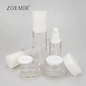 白色盖子定制玻璃护肤套装包装玻璃瓶洗液和面霜罐