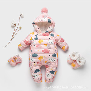 Nouvelle combinaison-pantalon en duvet pour bébé, hiver, dessin animé mignon imprimé, épais, style coréen long pour garçons et filles, vêtements pour nouveau-nés avec maintien des pieds - Product Image 6