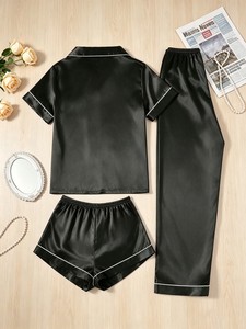 Nuevo Conjunto <span class=keywords><strong>de</strong></span> Pijama <span class=keywords><strong>de</strong></span> Tres Piezas en Satén Premium <span class=keywords><strong>de</strong></span> Color Sólido, Casual y Suave <span class=keywords><strong>para</strong></span> Primavera, Verano y Otoño - Product Image 2