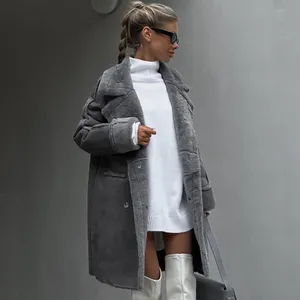 Nuevos productos Europa y los Estados Unidos 2023 modesto invierno engrosado felpa cárdigan chaqueta moda gamuza abrigo largo de mujer