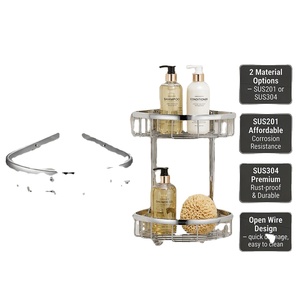 Étagère de Douche Double Niveau en Acier Inoxydable avec Crochets Amovibles – Rangement Rond pour Accessoires de Salle de Bain, Résistante à la Rouille - Product Image 1