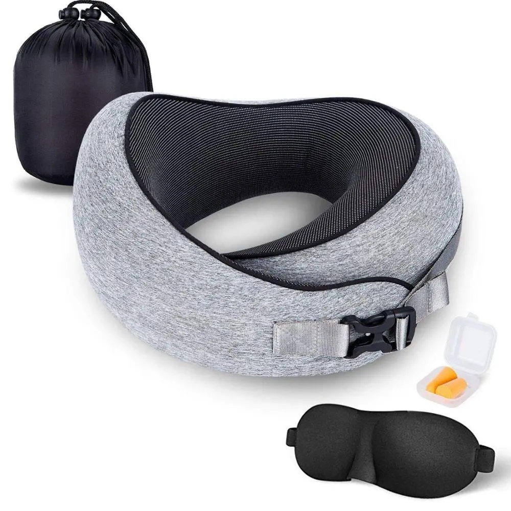 Almohada de viaje 100% Espuma viscoelástica pura Almohada en forma de U Almohada de viaje en forma de O