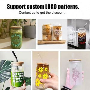 Gobelet à cocktail personnalisé avec logo, 16 oz, pour café glacé, bière, verres à boire en forme de canette, avec couvercles en bambou et paille - Product Image 5
