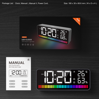 Jam Meja Cermin Kontrol Suara RGB Rhythm Bar Elektronik LED Digital dengan Alarm, Temperatur, dan Kelembapan