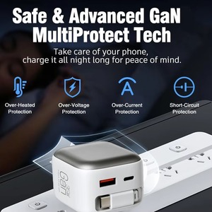 35W GaN Fast Charger with Retractable <b>Type</b>-<b>C</b> Cable Multi-port PD Universal Charger 3-in-1 High Speed Charger for Phone Tablet - Product Image 3