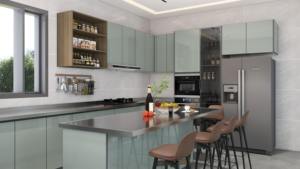 High-end di lusso personalizzato in acciaio inox cucina armadio di stoccaggio con lavello ad alta lucentezza cucina parete armadio con porta di vetro - Product Image 2