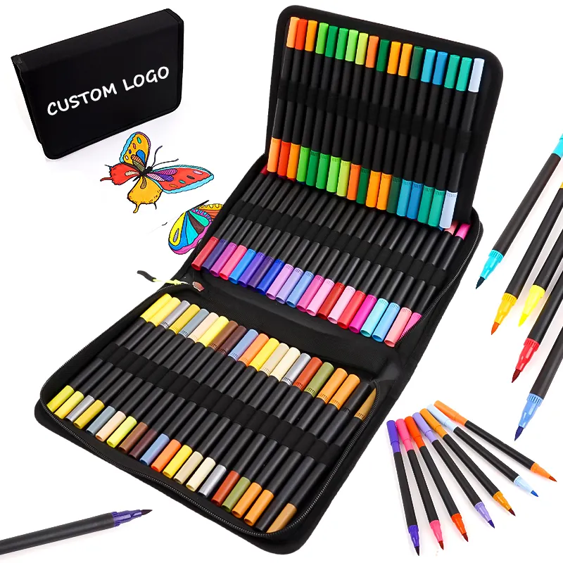 Custom Logo Water Based Marker Dual Tip Watercolor Brush Pen Art Marker Pen Set With Fineliner For Drawing