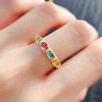 Factory Wholesale Ready to Ship Luxury 925 Sterling Silver Gold-Plated Natural Tourmaline Ring Latest Style Jewelry Gift Her