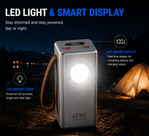 Station d'alimentation portable 50000mAh, batterie externe haute capacité, charge rapide 65W, batterie de secours, lumière LED, sangle de transport portable pour les voyages - Product Image 5
