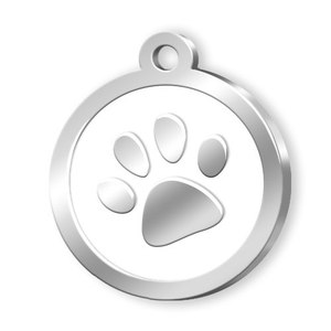 Medaglietta per animali domestici rotonda bianca con stampa di zampa per cani e gatti - Product Image 1