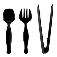 Ustensiles de service en plastique noir 9.1 "Pinces de service 8.3" Cuillères de service 8.5 "Fourchettes de service Buffet Party Ustensiles de service