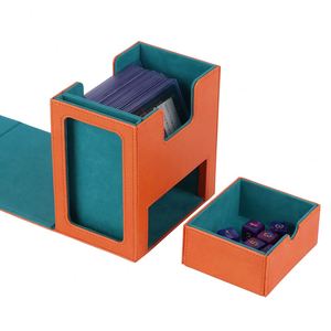 Boîte de rangement portable en cuir PU orange pour cartes à collectionner avec fenêtre transparente et tiroir - Product Image 4