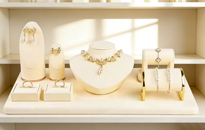 Factory Beige Microfiber Fabrics Luxury Packaging Necklace Watch Bracelet <b>Earring</b> Ring Jewelry Display Set with Tray Display - Product Image 5