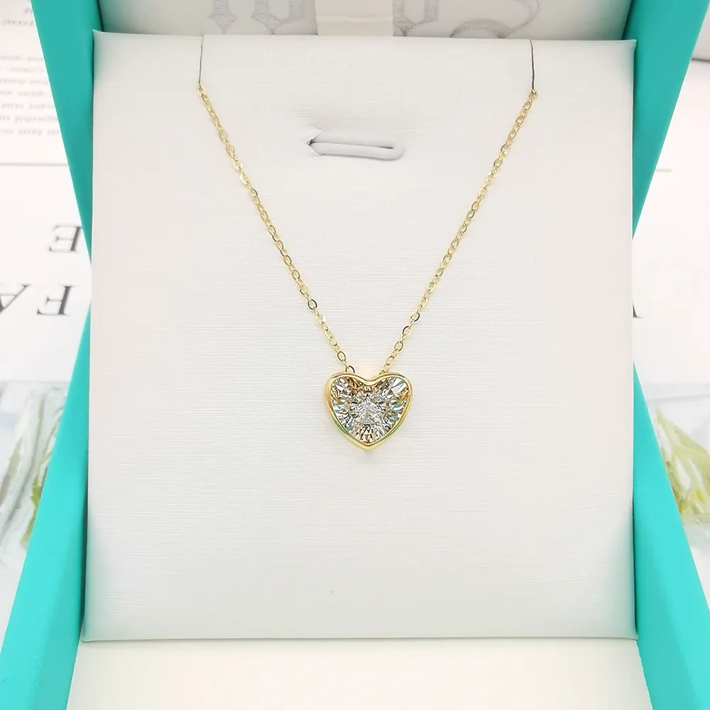 Colar de diamante dançante, versão mais leve preço barato fantasia efeito visual 18k real ouro diamante colar de coração