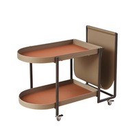 Table d'appoint de canapé moderne haut de gamme en cuir et acier inoxydable, style luxe léger, pour salon et balcon, chariot mobile avec étagère verrouillable