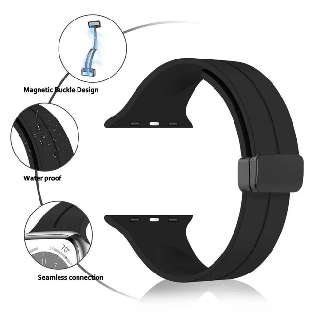 Magnetic Silicone Sport Band Adjustable Length Compatible with Apple Watch 1-10 Series 38-49mm Ultra 4 5 6 7 8 Metal Snap Buckle