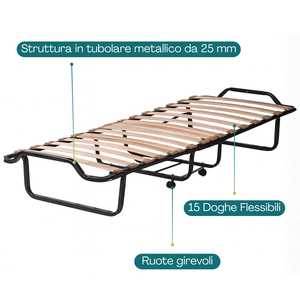 เตียงพับพร้อมที่นอนเดี่ยวสูง 10 ซม. ขนาด 80x200x39 ซม. โครงเหล็กทรงกระบอก 4 ล้อหมุนได้ สำหรับจัดเก็บได้กะทัดรัดและเคลื่อนย้ายสะดวก - Product Image 4