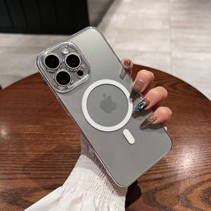 Pour Apple 16ProMax luxe Ultra-mince IPhone15 étui de téléphone portable 14 Transparent non jaune 13 <span class=keywords><strong>coque</strong></span> dure PC poignée de téléphone magnétique - Product Image 1