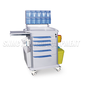 Chariot médical multifonctionnel de couleur bleue pour hôpital, chariot d'urgence avec boîtes d'anesthésie et poubelle - Product Image 2