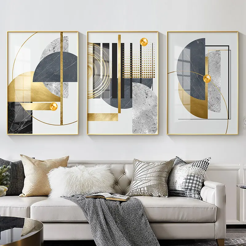 Golden Canvas Painting Nordic Home Decor Poster Modern Picture Living Room Decor Semicircle Pattern Wall Art