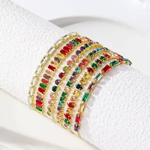 Bracciale in Zirconia colorato quadrato da donna squisito braccialetto in oro naturale con strass