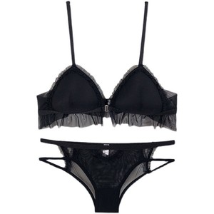 Ensemble de soutien-gorge triangle sans armatures à fermeture avant en maille, style français, avec effet liftant, dos élégant, lingerie sexy et séduisante. - Product Image 5