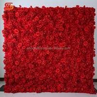 Panel Dinding Bunga Mawar Sutra Buatan 3D 5D Burgundy Halus, Gulungan Panel Dinding Bunga untuk Dekorasi, Ukuran 8ft X 8ft