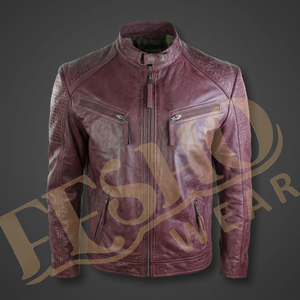 Veste en cuir ciré bordeaux pour homme, haut de gamme, hiver, à capuche, élégante, durable, tendance, imperméable, respirante, OEM - Product Image 2