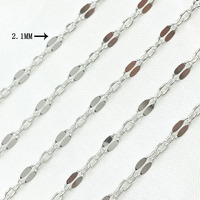 Chaîne à lèvres en argent sterling S925 de 2,1 mm avec paillettes scintillantes, chaîne à lèvres longue et courte 3+1, bracelet, collier, accessoires de fabrication de bijoux