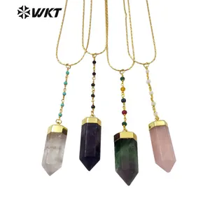 WT-N1180 Newest Natural Rose Quartz Pendant Necklace With Color Beads Chain Fluorite Necklace Fashion Natural Amethyst Necklace