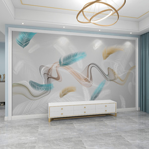 Nouveau moderne minimaliste Tv fond mur papier peint salon canapé chambre papier peint Film télévision mur plume Stickers muraux - Product Image 3