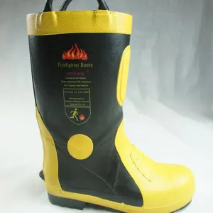 EN15090 Sepatu Bot Karet Pemadam Kebakaran, Sepatu Keselamatan untuk Pekerja Pemadam Kebakaran, Hitam Kuning