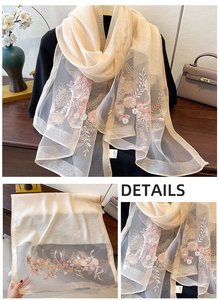 Sciarpa in <span class=keywords><strong>tulle</strong></span> trasparente best-seller del Bangladesh, nuova collezione primavera 2026, elegante foulard lungo in seta con ricami floreali da donna per matrimoni - Product Image 3