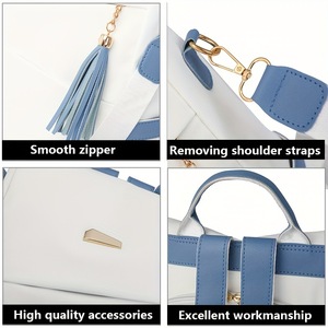 White Minimalist <b>Backpack</b> With Pink Tassel And Detachable Strap Lightweight Multi Functional All Seasons - Product Image 3
