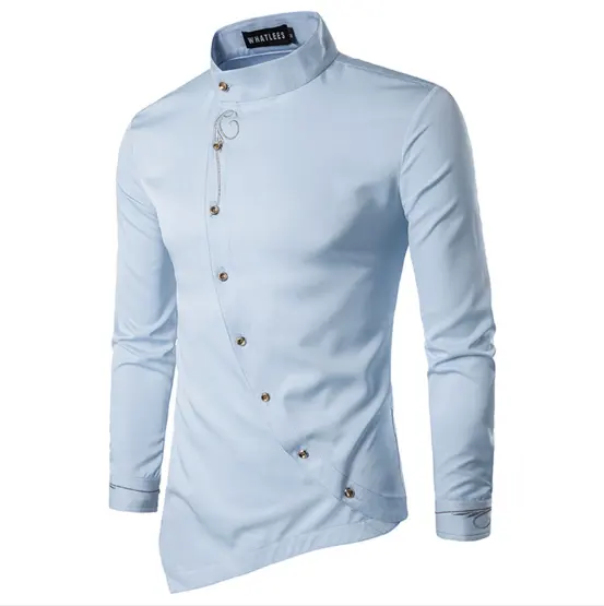High Quality wear clothes Wholesale Oblique Hem Mens Cotton formal Shirts casual Shirts